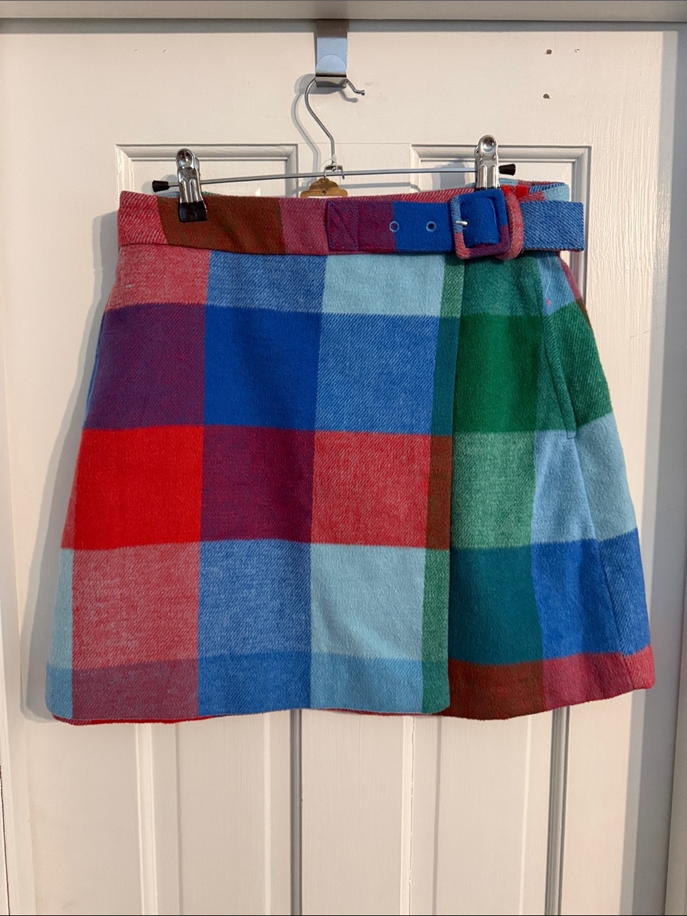 Free Assembly Multi-Color Plaid Wrap Skirt with Belt